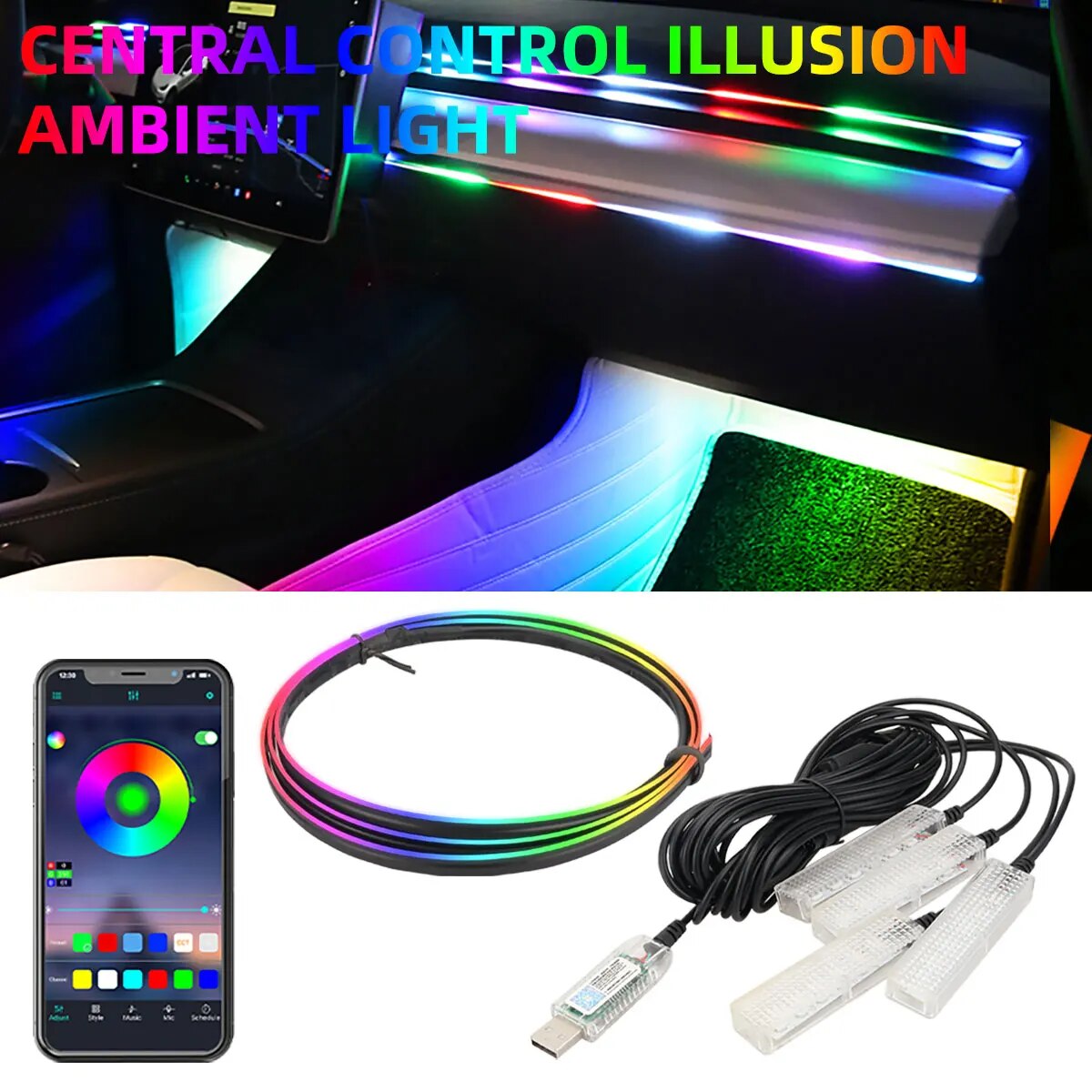 Led Ambient Interior Car Lights App Control - 4 In 1 6 In 1