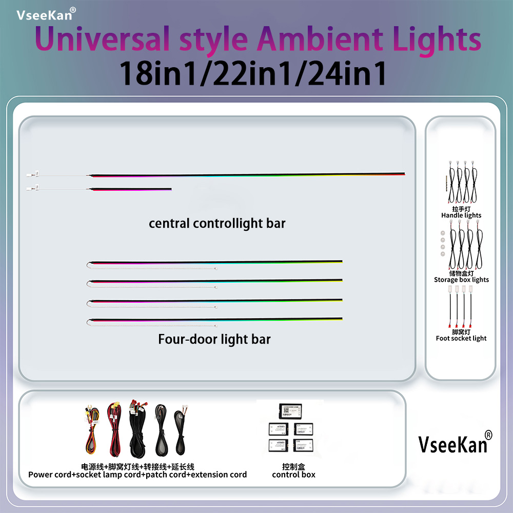 Led Ambient Interior Car Lights App Control - Auto-sfeerverlichtingset Interieurverlichtingsset 18-in-1 Dual Zone Symphony