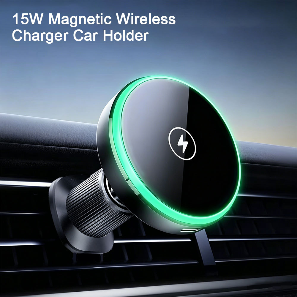 Magnetic Phone Holder For Car Vent - Magnetische draadloze autoladerhouder met LED-licht voor