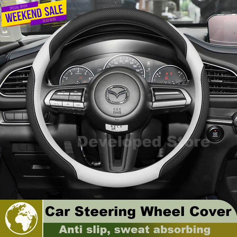 Car Steering Wheel Cover Anti Slip Breathable - Lederen auto stuurwielhoes voor Mazda CX-3