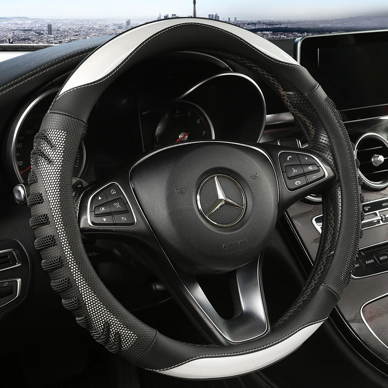 Car Steering Wheel Cover Anti Slip Breathable - Driedimensionale Honingraat Autostuurhoes Duurzame lederen hoes