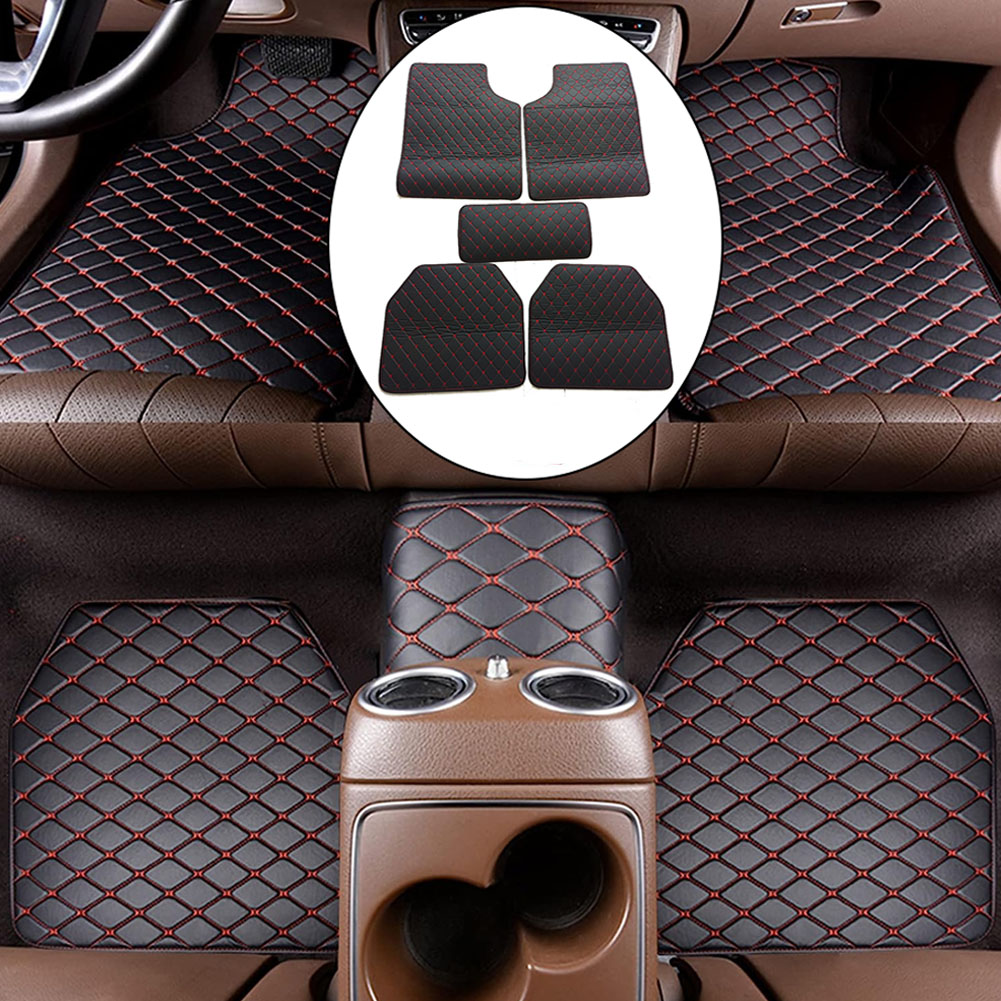 Car Floor Mats Universal Waterproof Leather - 5 Stks/set Lederen Auto Vloermatten Universele