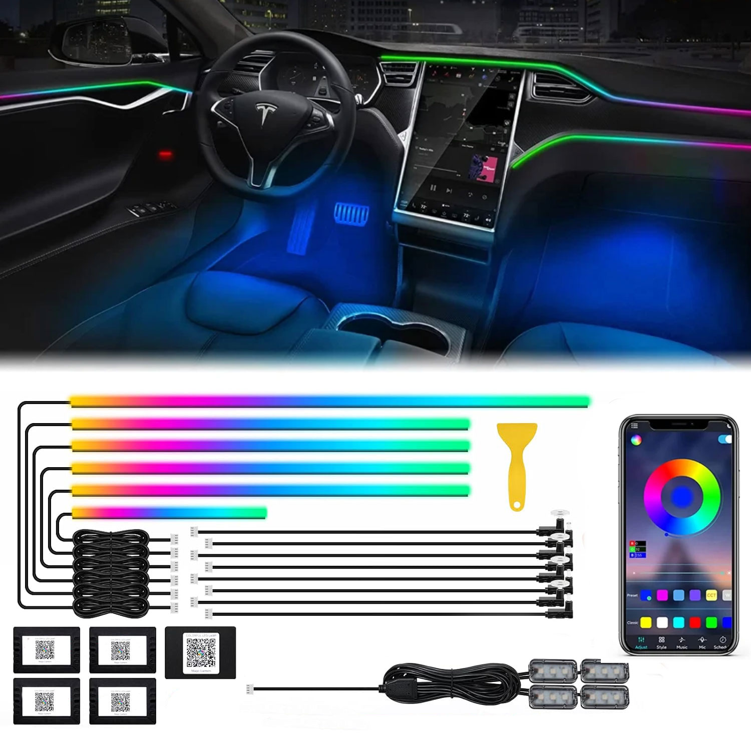 Led Ambient Interior Car Lights App Control - 18in1 Neon Auto Interieur Omgevingslicht App