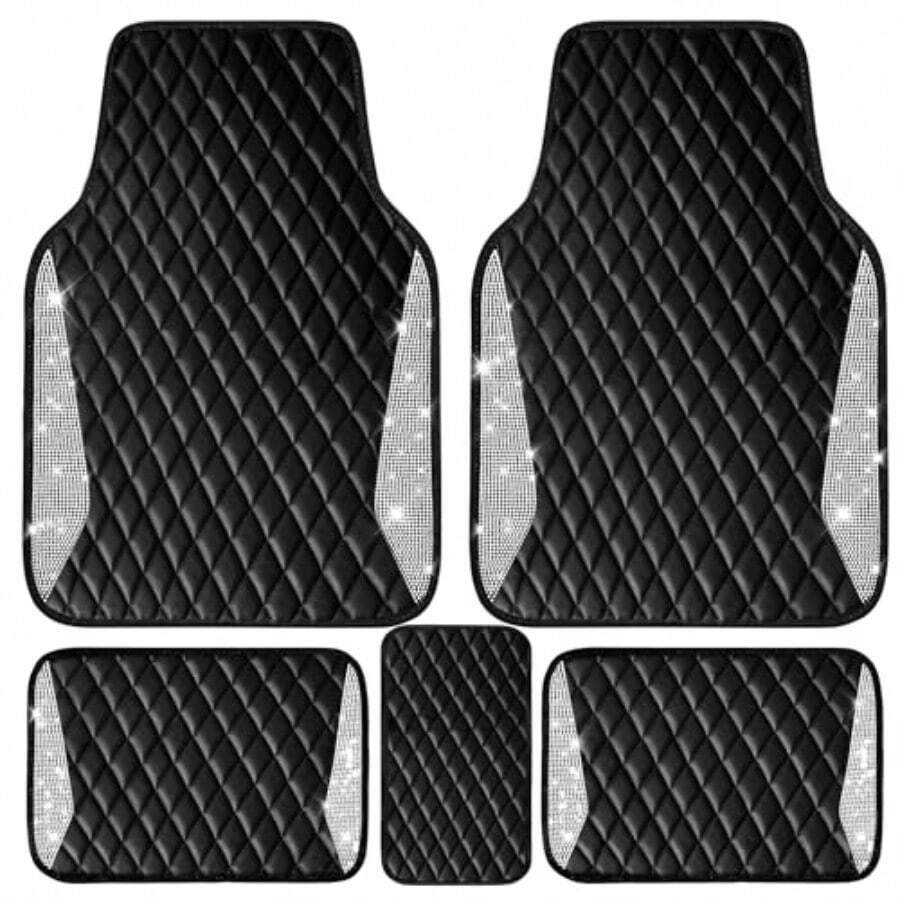 Car Floor Mats Universal Waterproof Leather - Leren automatten Glanzende diamanten vloermatten Kristal