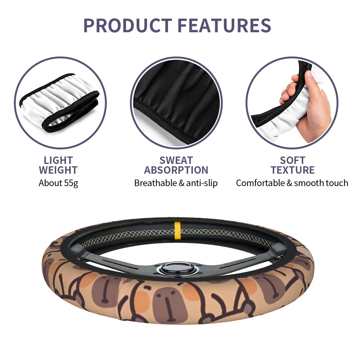Kawaii Anime Capybara Auto Stu - Car Steering Wheel Cover Anti Slip Breathable recensie en prijs