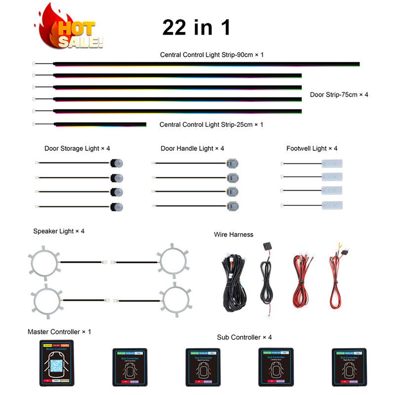 22-in-1 Dream Color RGB Dynami - Led Ambient Interior Car Lights App Control recensie en prijs