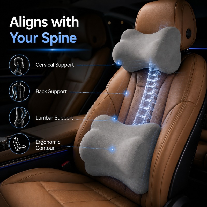 Universeel hoofdsteunkussen vo - Memory Foam Car Neck Pillow Lumbar Support recensie en prijs