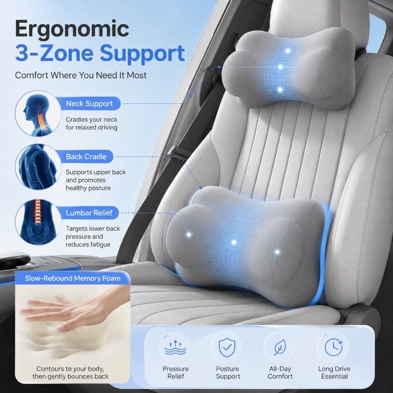 Memory Foam Auto Hoofdsteun Ku - Memory Foam Car Neck Pillow Lumbar Support recensie en prijs